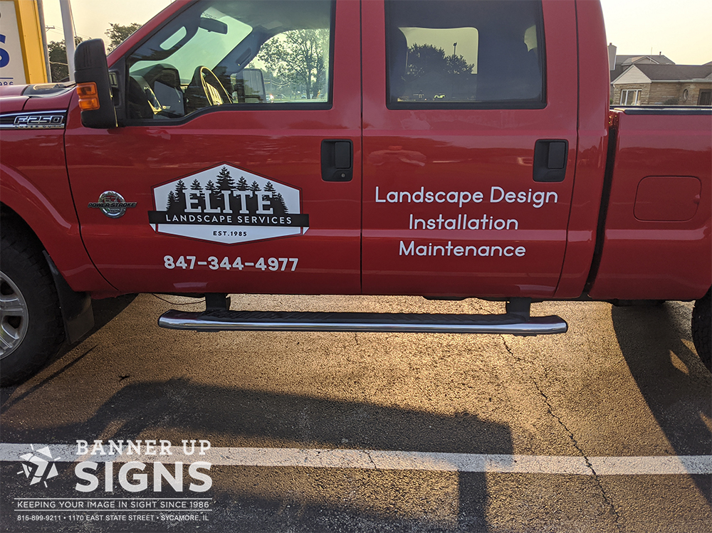 Truck lettering makes Elite Landscape Services stand out from other comapnies.
