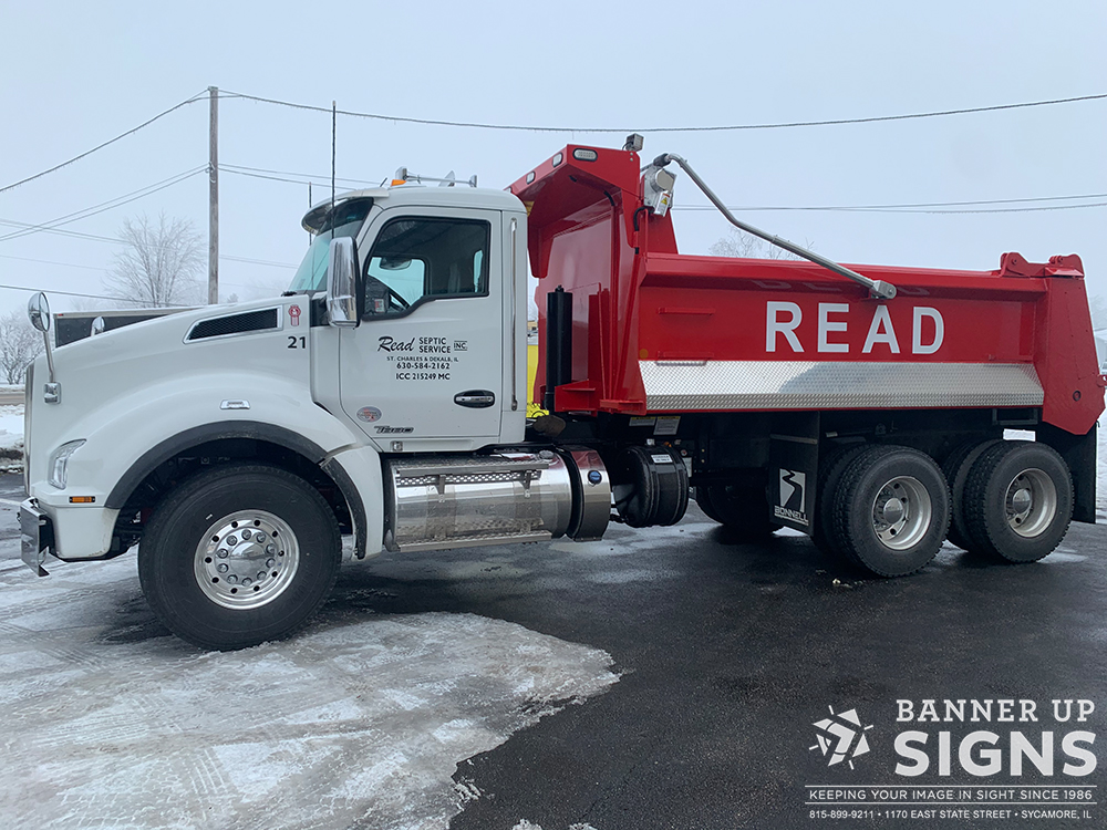 Read Septic Service adds custom lettering to their trucks so their business is easily recognizable.