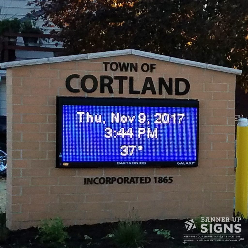 The Town of Cortland utilizes an EMC (electronic message center) to showcase messages from the town to those who live and travel through it.