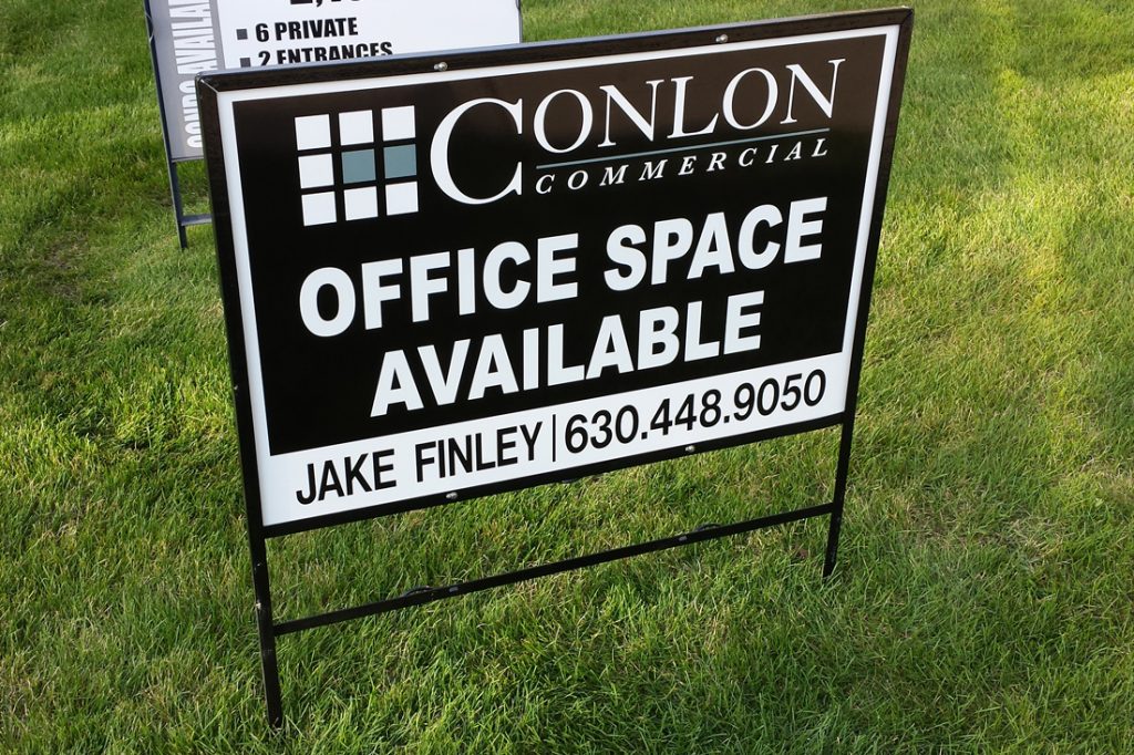 Conlon Companies office space lease yard sign advertises available space.