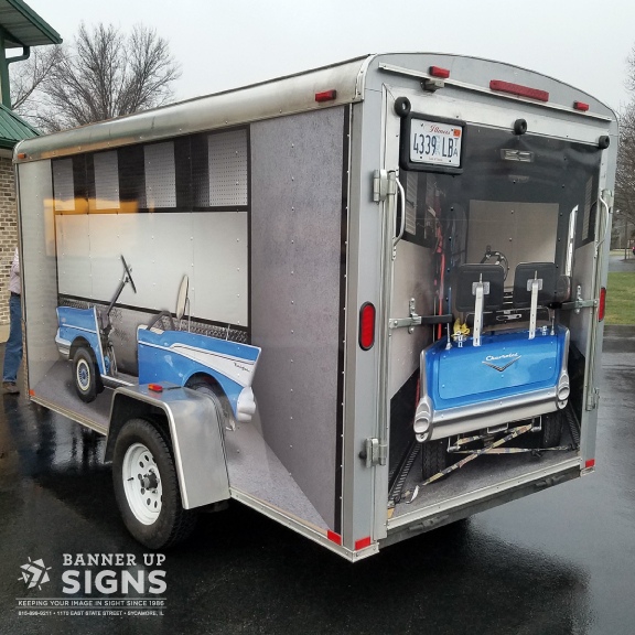 A fun trailer wrap provides an inside look for what's riding around in the trailer.