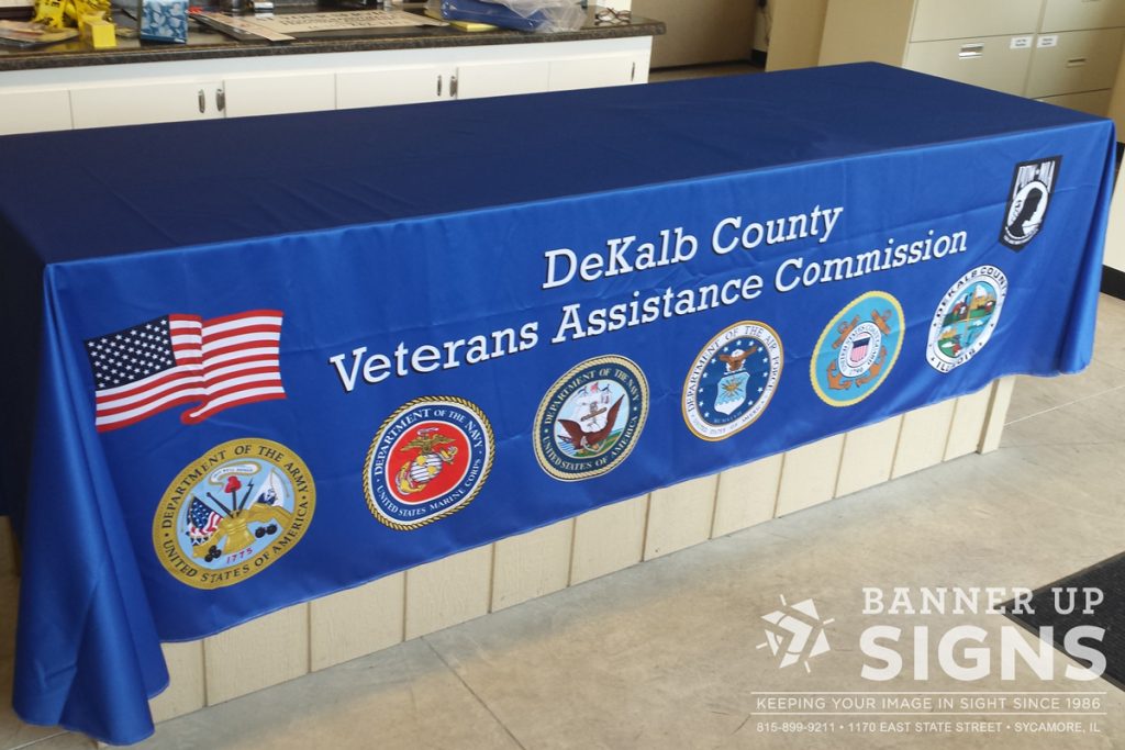 Table throws like the DeKalb County Veterans Assistance Commission help companies and organizations showcase their work in a cost effective way.